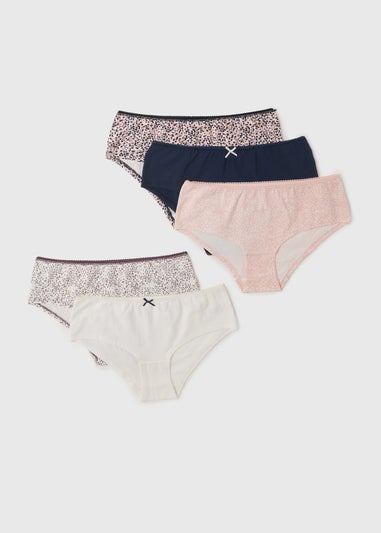 5 Pack Pink Animal Print Short Knickers
