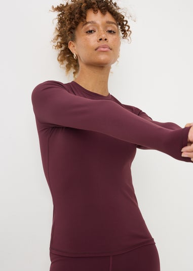 Souluxe Burgundy Fitted Long Sleeve Sports T-Shirt