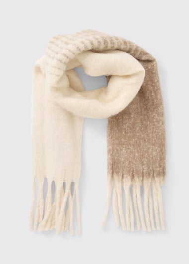 Cream Half Brown Brushed Scarf