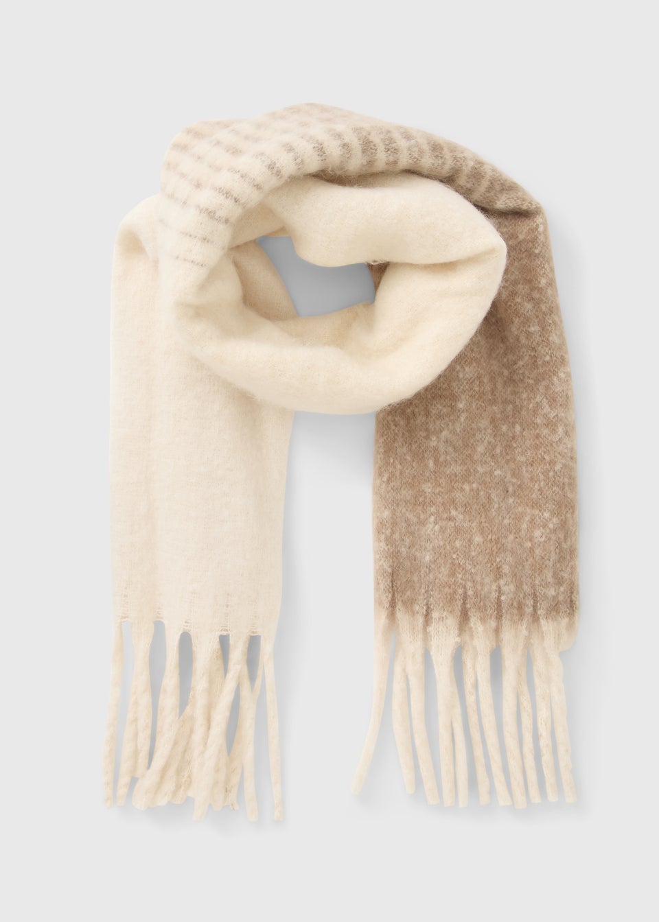 Cream Half Brown Brushed Scarf
