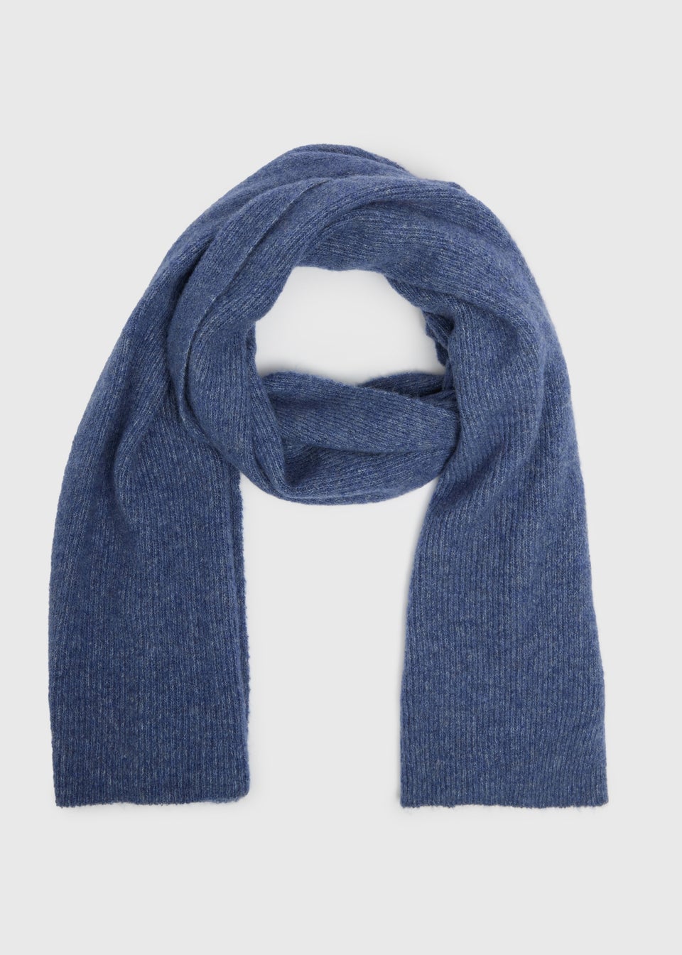 Blue Ribbed Knitted Scarf