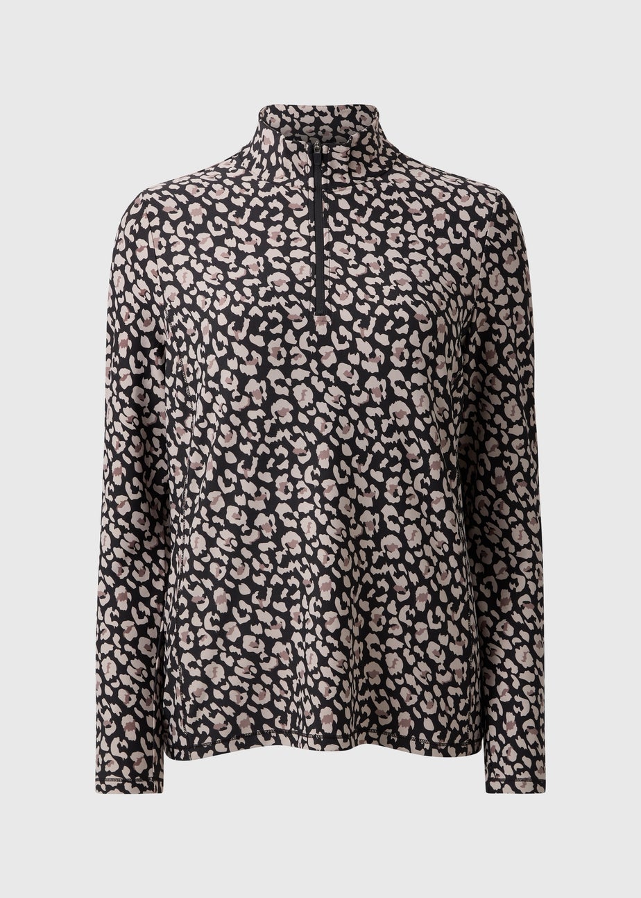 Souluxe Black Leopard Half Zip Top