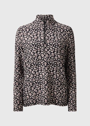 Souluxe Black Leopard Half Zip Top