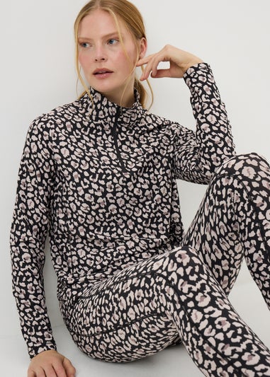 Souluxe Black Leopard Half Zip Top