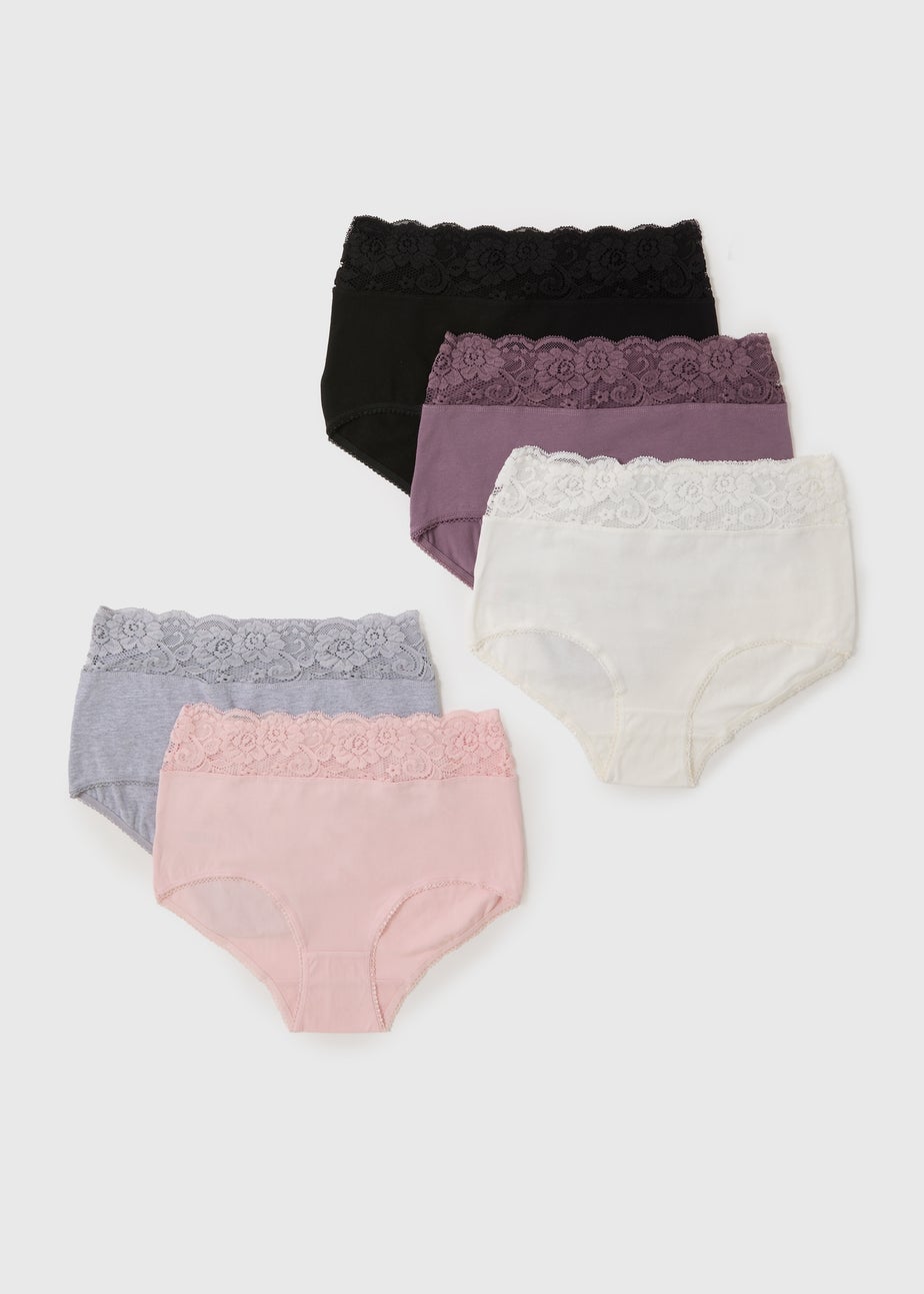 5 Pack Multi Colour Lace Trim Full Fit Knickers