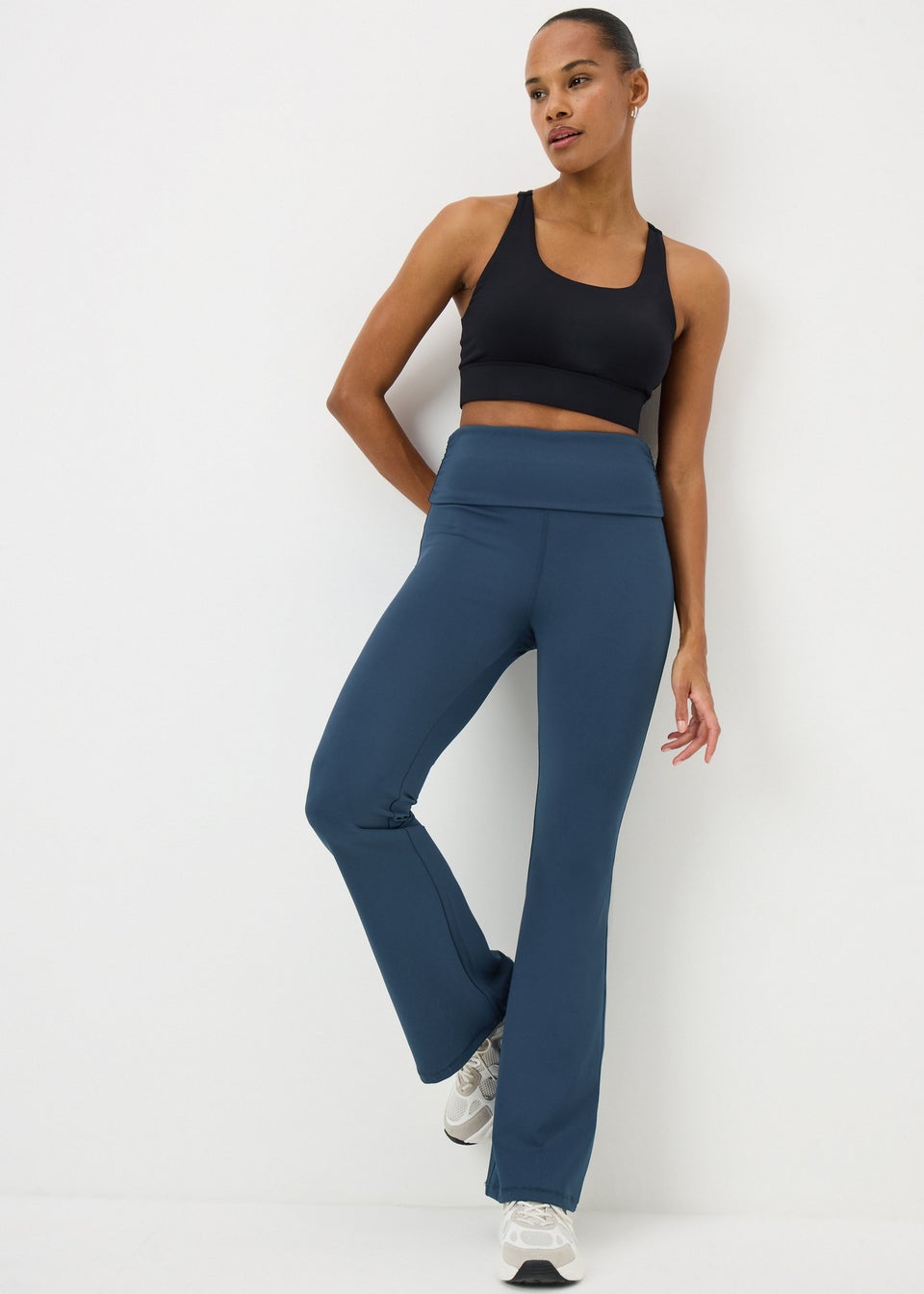 Navy Foldover Flare Leggings