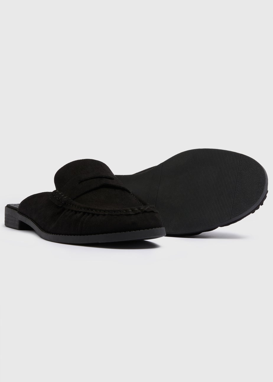 Black Faux Suede Open Back Loafers