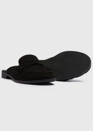 Black Faux Suede Open Back Loafers