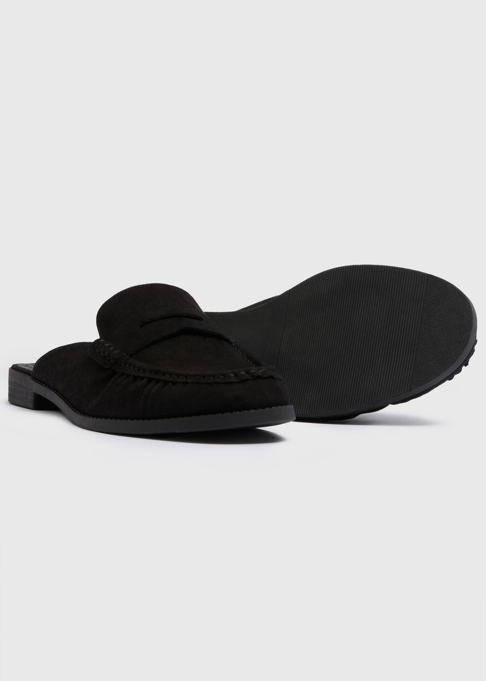 Black Faux Suede Open Back Loafers
