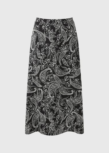 Black Paisley Flared Hem Skirt