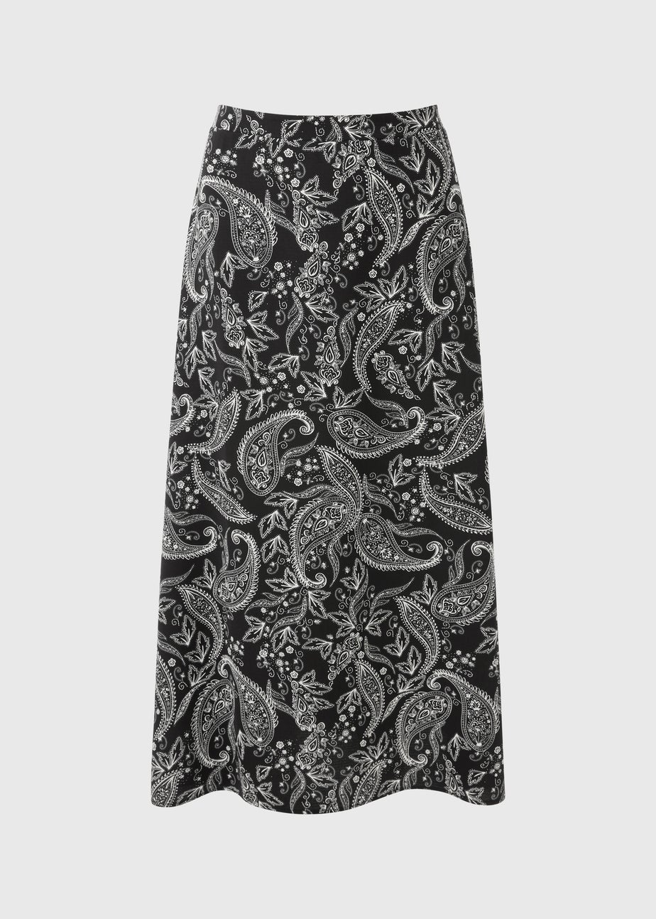 Black Paisley Flared Hem Skirt