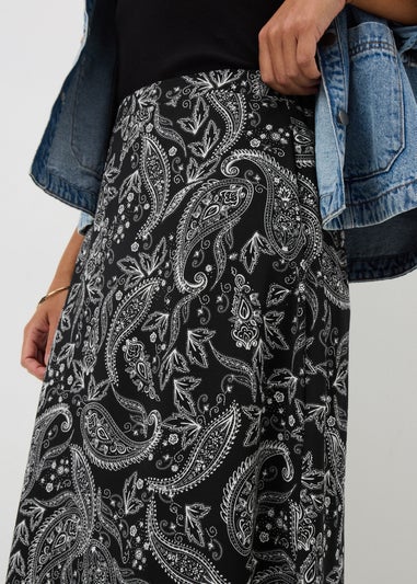 Black Paisley Flared Hem Skirt
