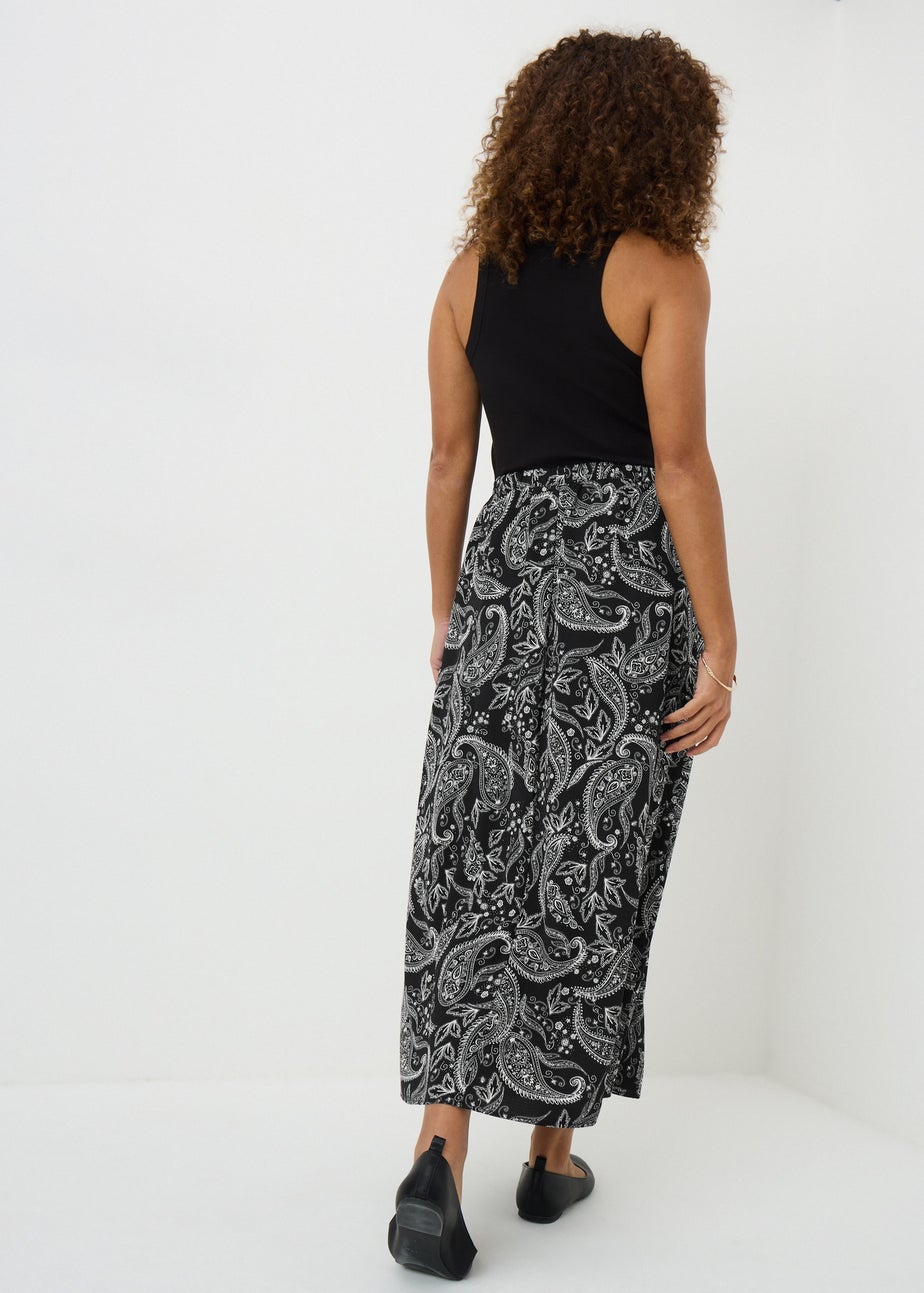 Black Paisley Flared Hem Skirt