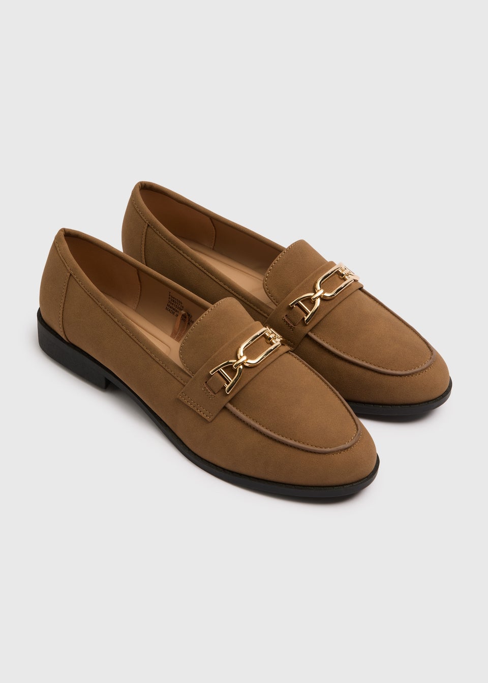 Tan Metal Bar Wide Fit Loafers