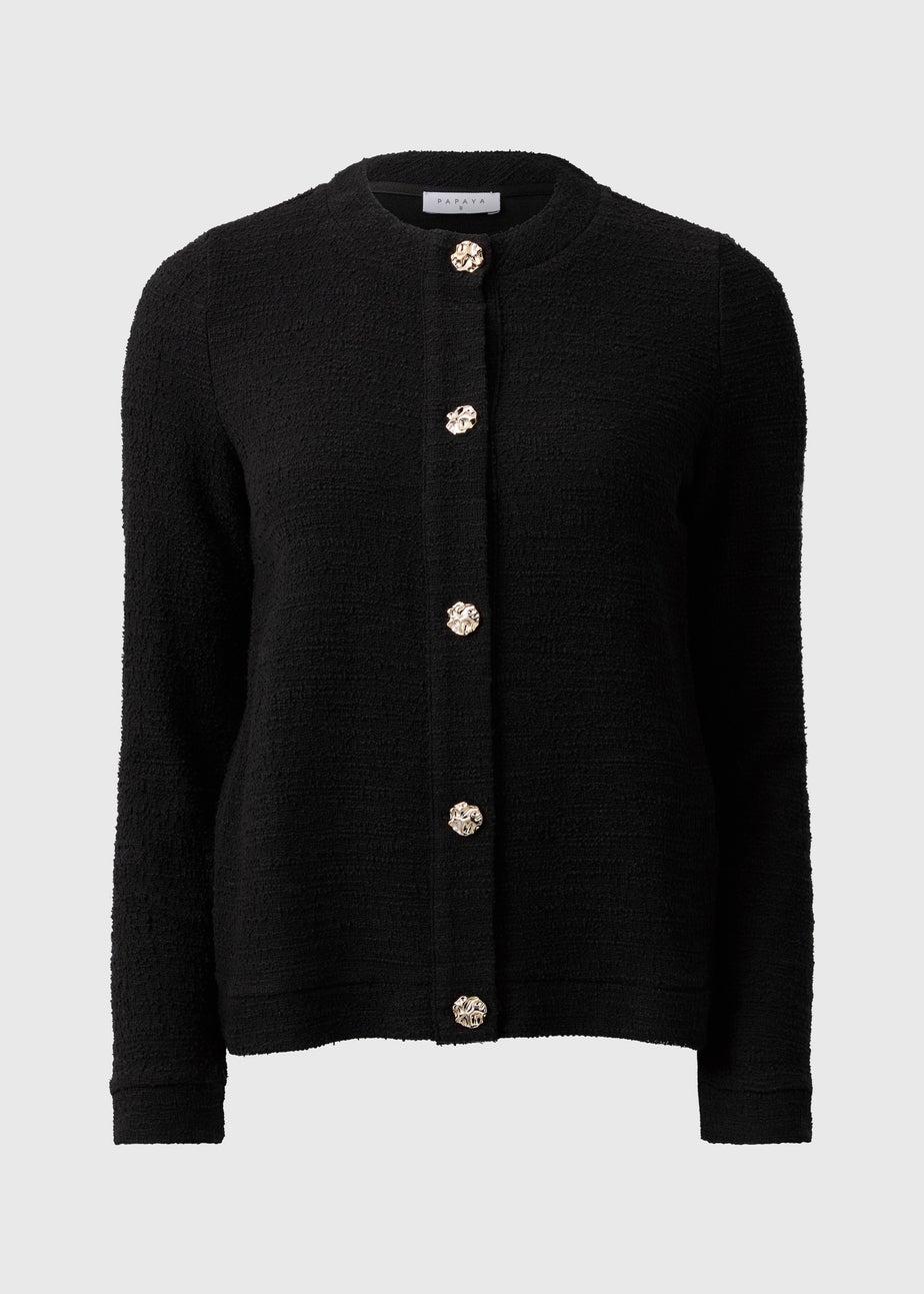 Black Boucle Button Co Ord Cardigan