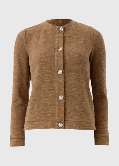 Camel Button Up Boucle Co Ord Cardigan