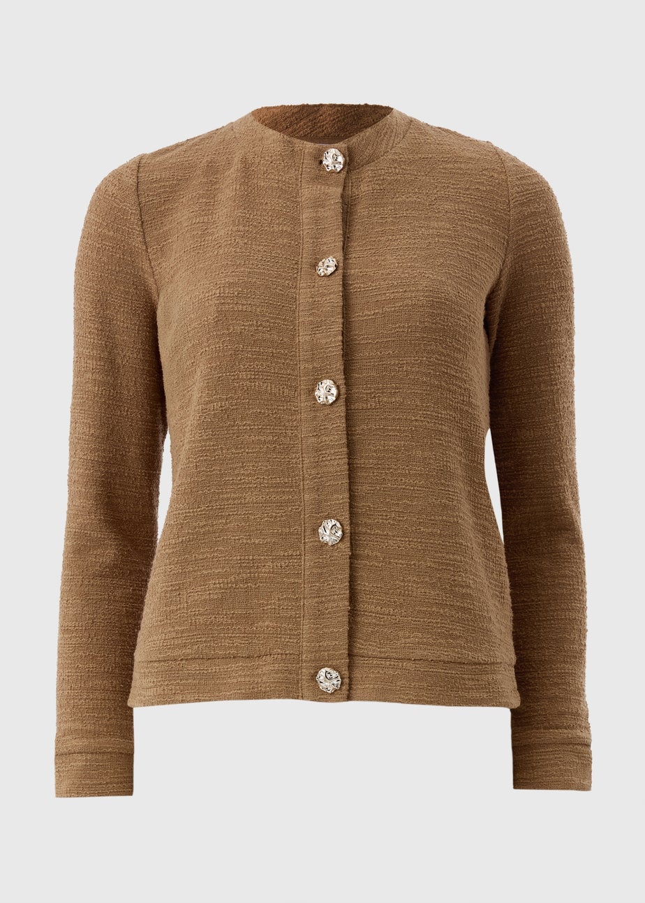 Camel Button Up Boucle Co Ord Cardigan