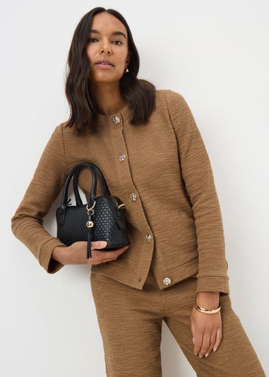 Camel Button Up Boucle Co Ord Cardigan