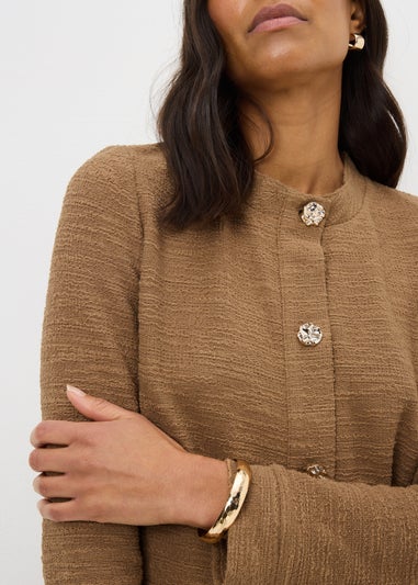 Camel Button Up Boucle Co Ord Cardigan