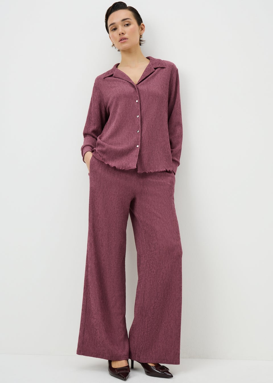 Berry Textured Co Ord Shirt