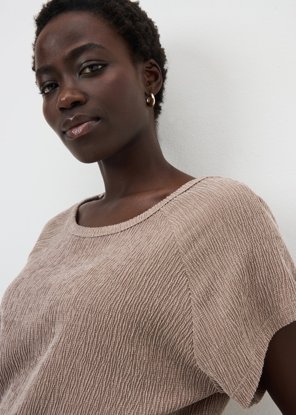 Taupe Textured Co Ord T-Shirt