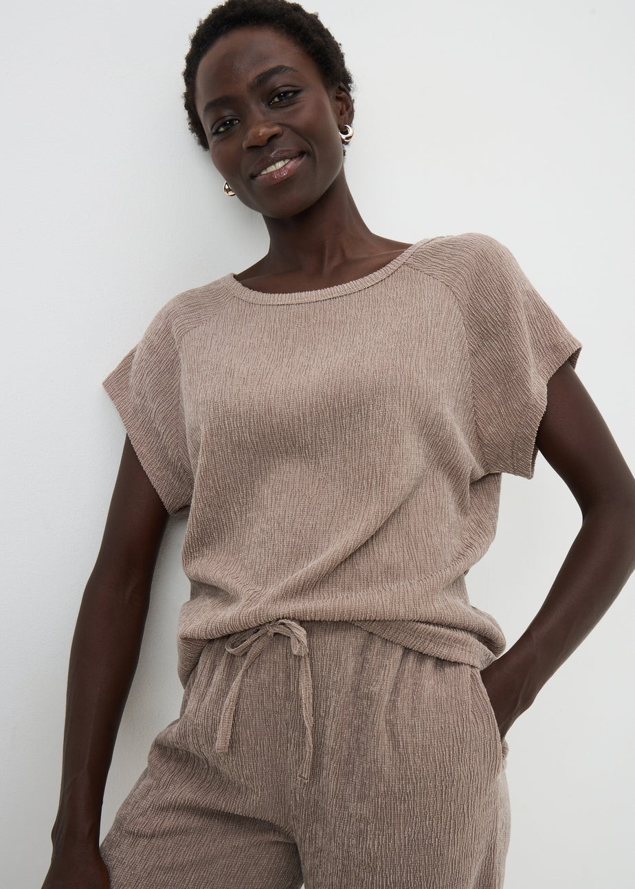 Taupe Textured Co Ord T-Shirt