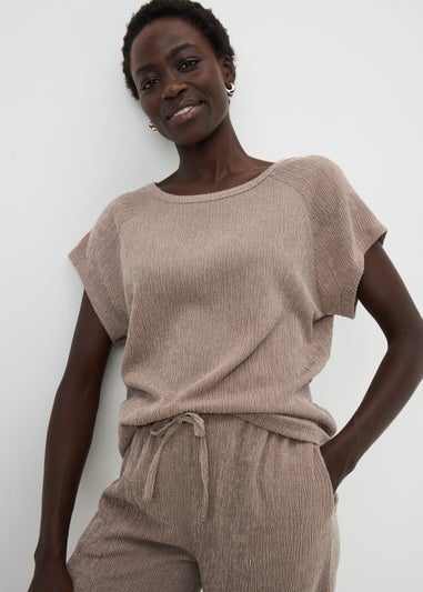 Taupe Textured Co Ord T-Shirt