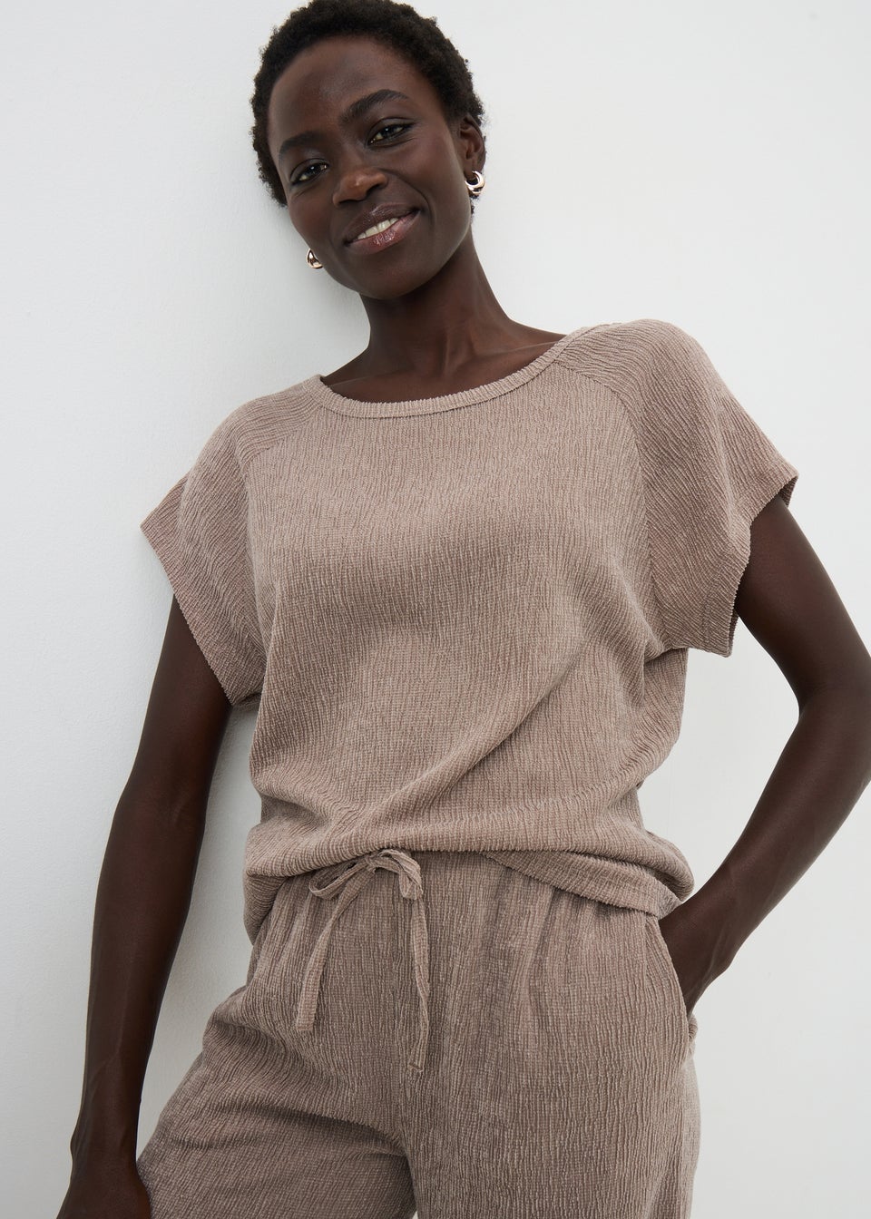 Taupe Textured Co Ord T-Shirt