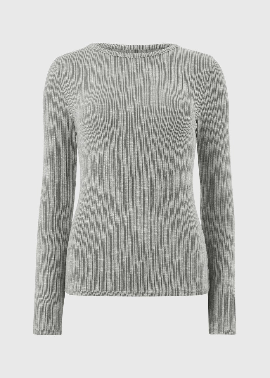 Grey Ribbed Long Sleeve Top