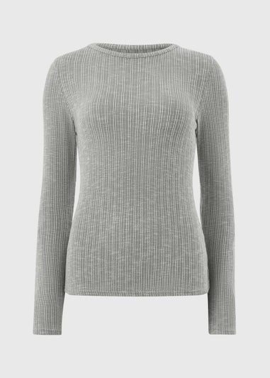 Grey Ribbed Long Sleeve Top