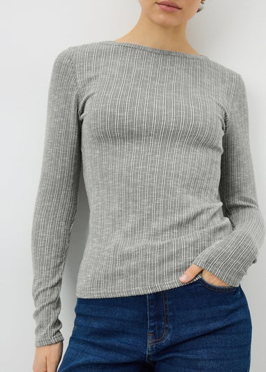 Grey Ribbed Long Sleeve Top