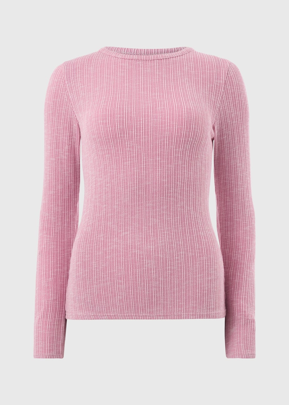 Pink Ribbed Long Sleeve Top
