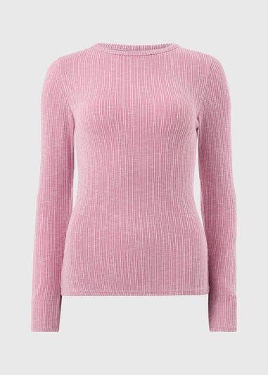 Pink Ribbed Long Sleeve Top