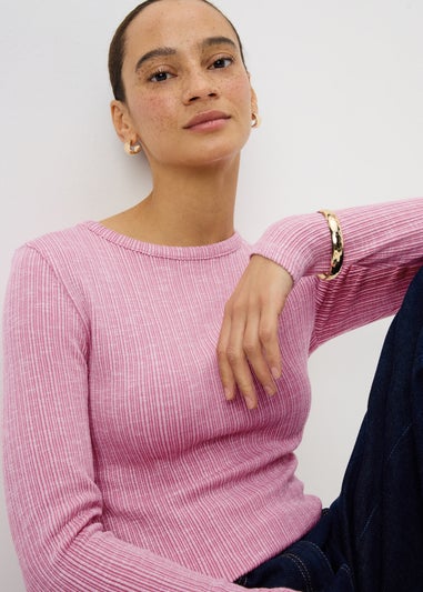 Pink Ribbed Long Sleeve Top