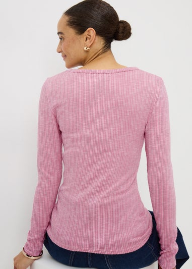 Pink Ribbed Long Sleeve Top