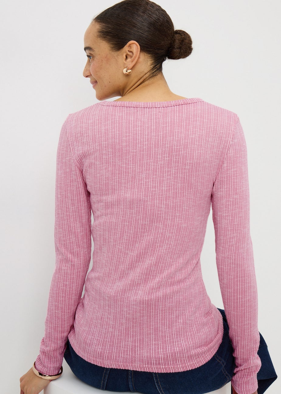 Pink Ribbed Long Sleeve Top