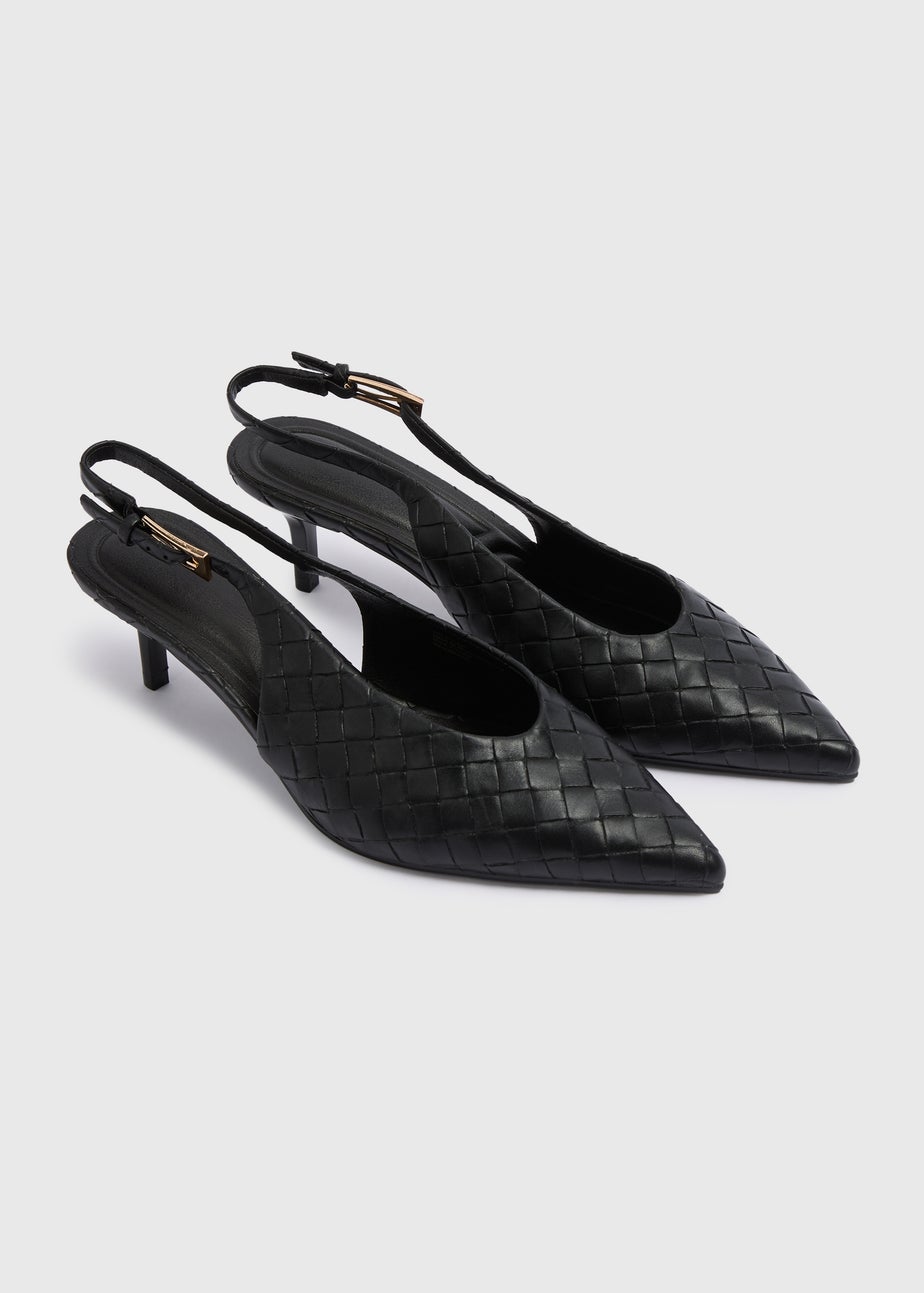 Black Woven Design Pointed Heels