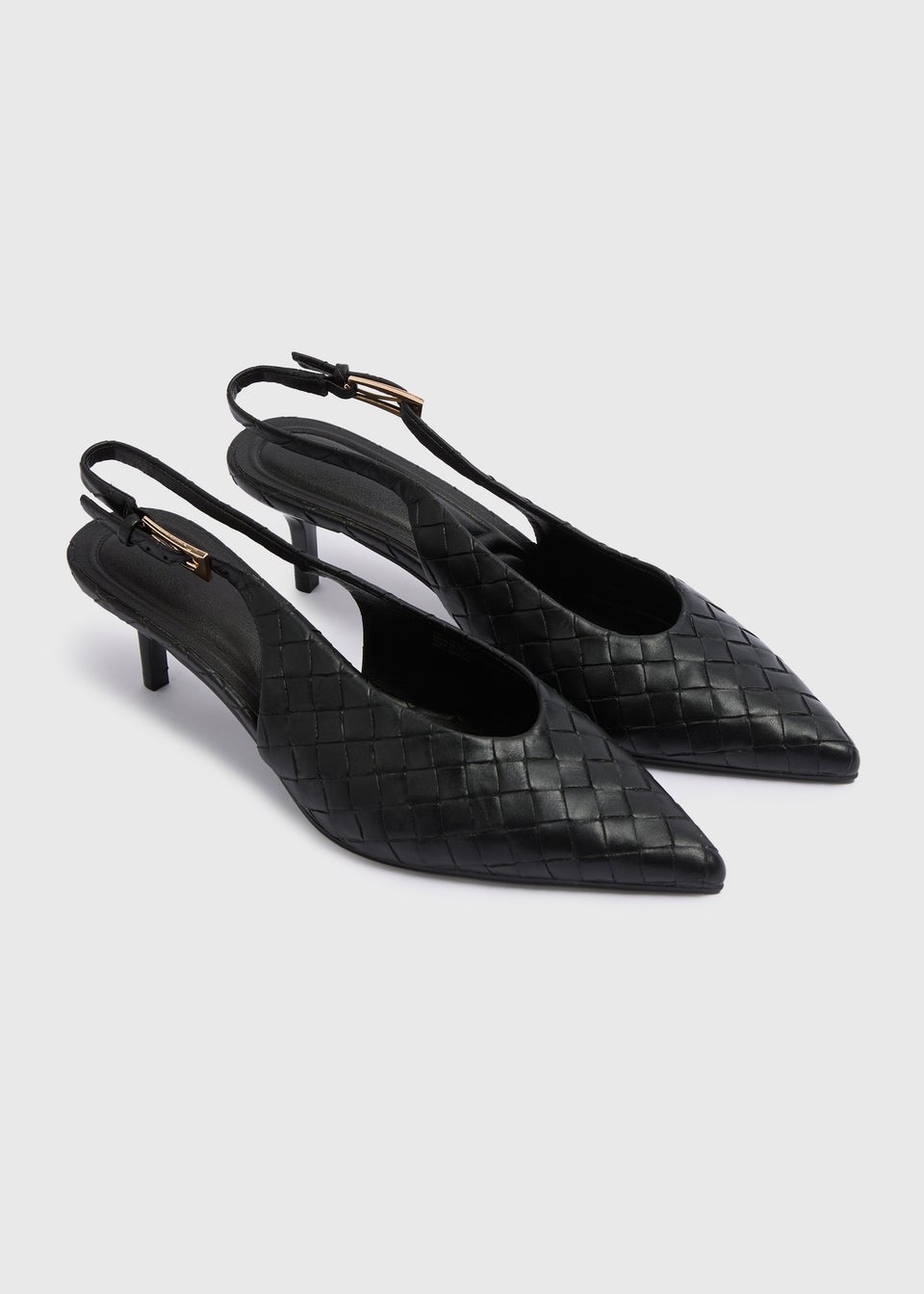 Black Woven Design Pointed Heels