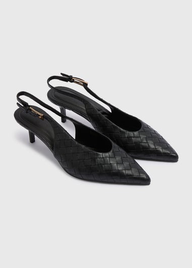 Black Woven Design Pointed Heels