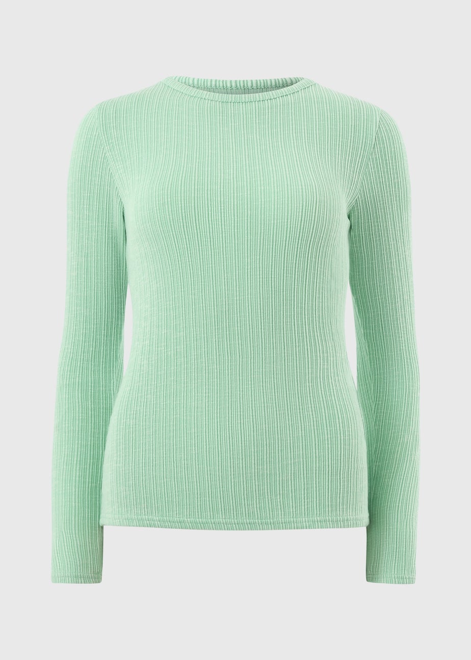 Green Ribbed Long Sleeve Top