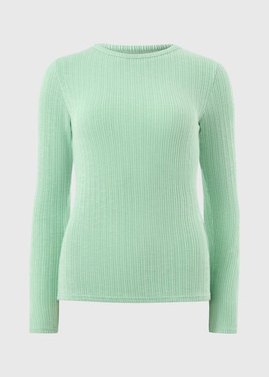 Green Ribbed Long Sleeve Top
