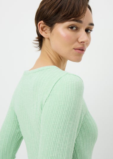 Green Ribbed Long Sleeve Top