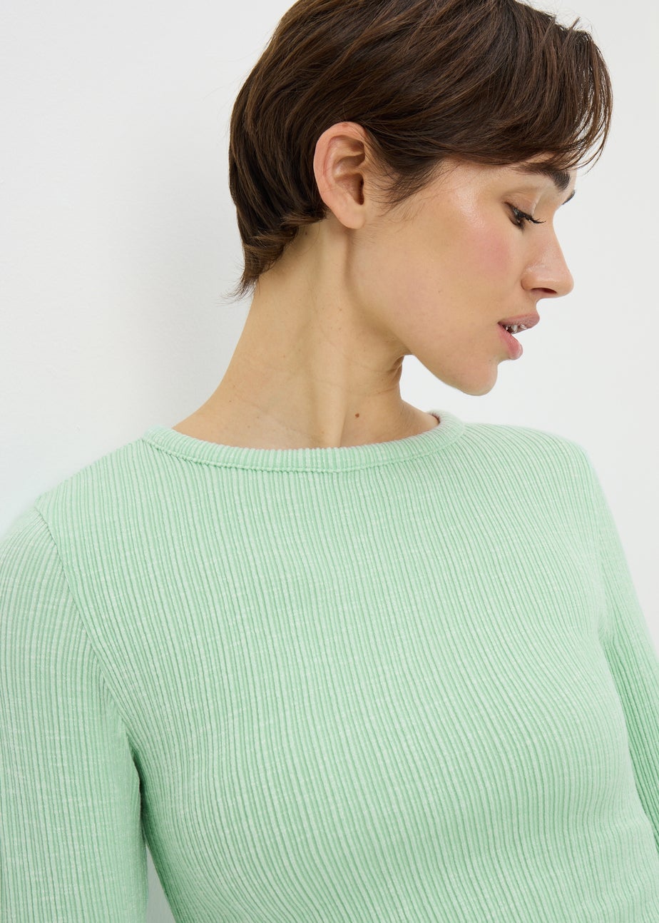 Green Ribbed Long Sleeve Top