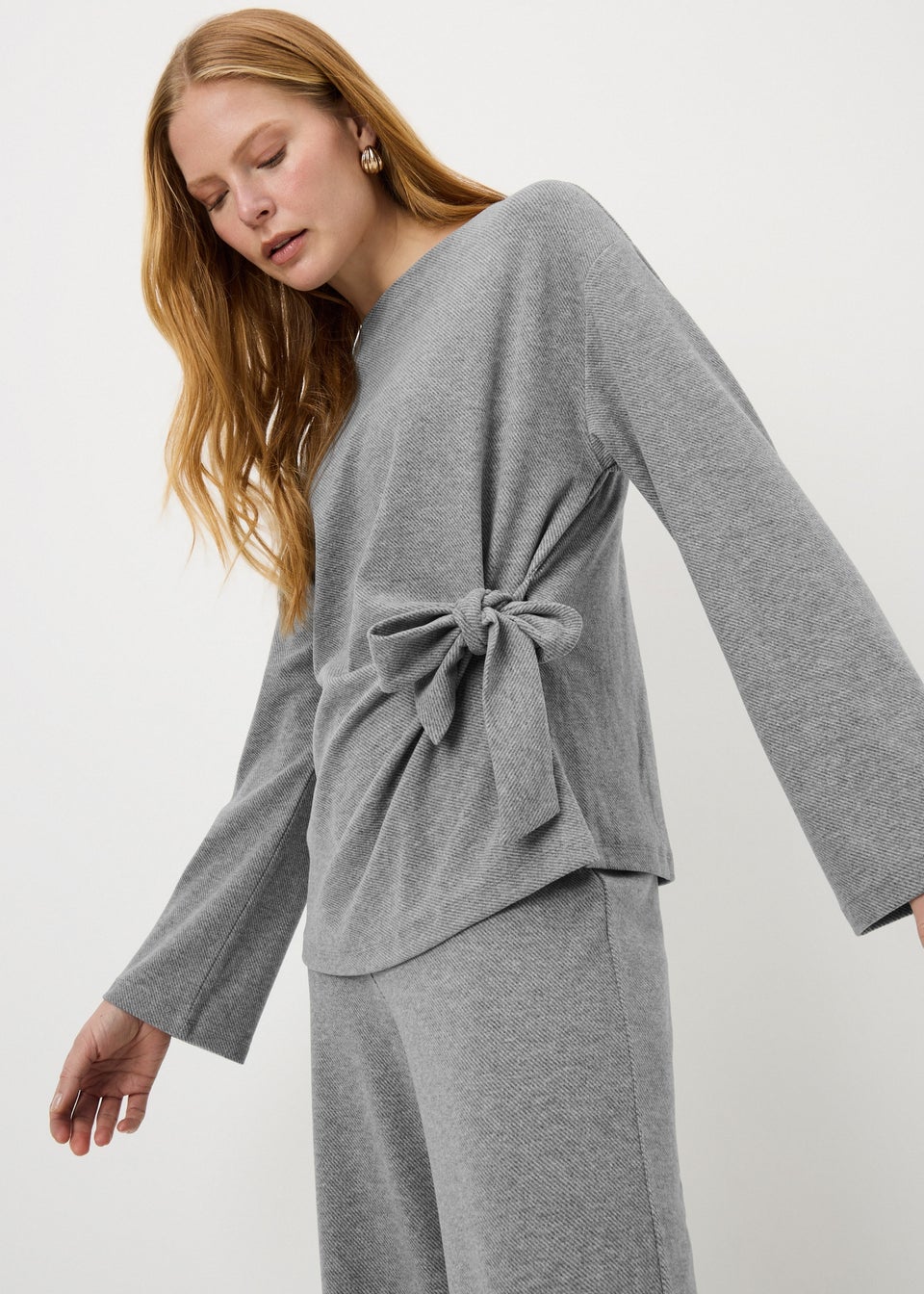 Grey Marl Soft Touch Co Ord Side Tie Top