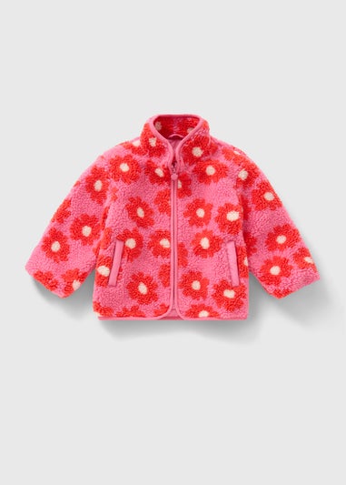Girls Pink Flower Borg Jacket (1-7yrs)