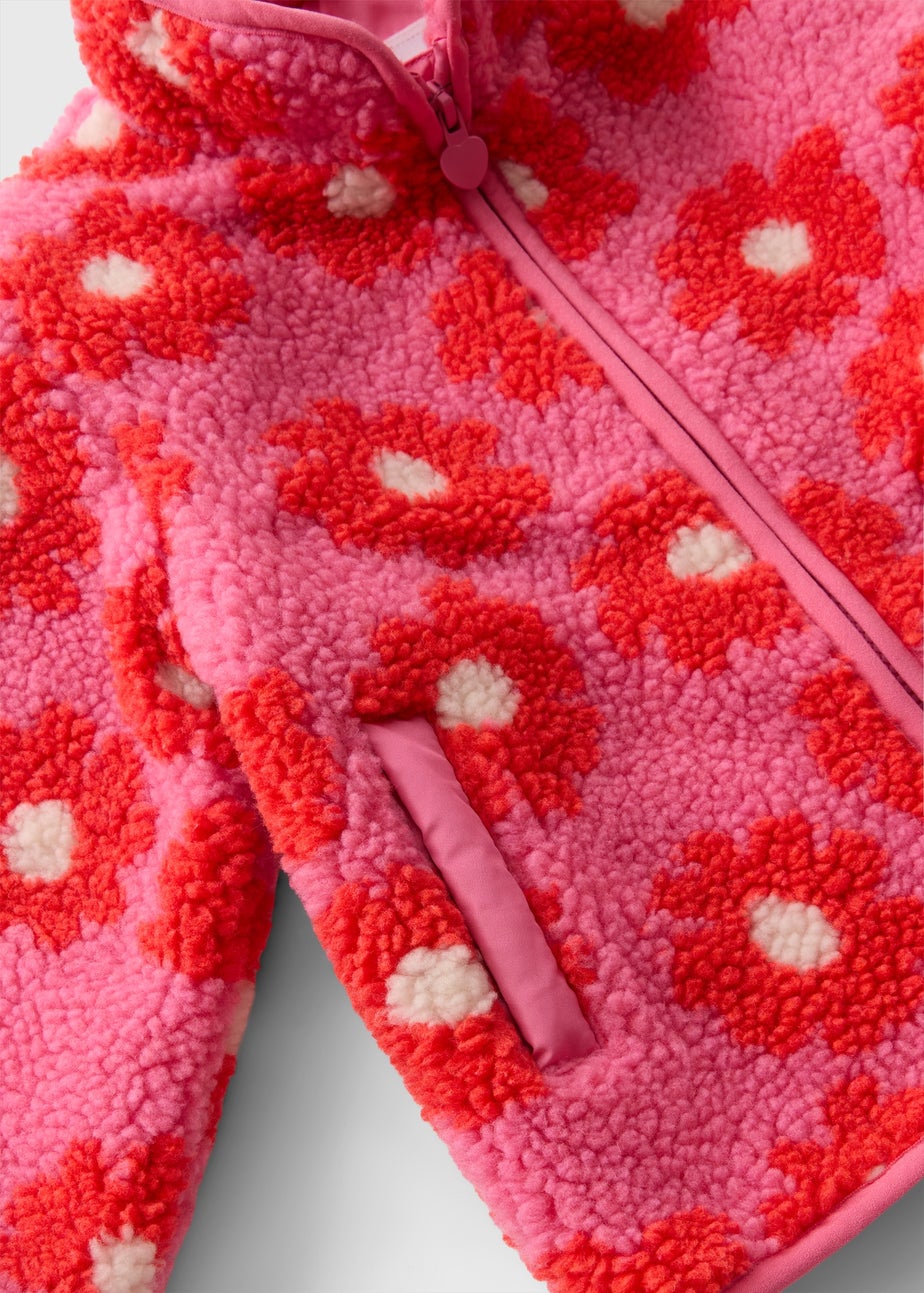 Girls Pink Flower Borg Jacket (1-7yrs)