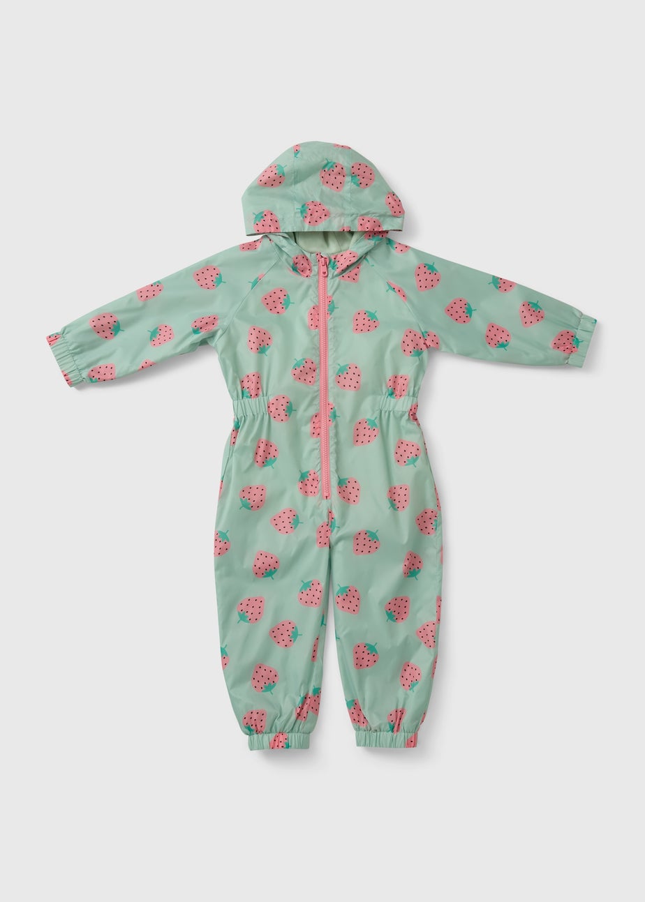 Girls Green Strawberry Puddlesuit (1-7yrs)