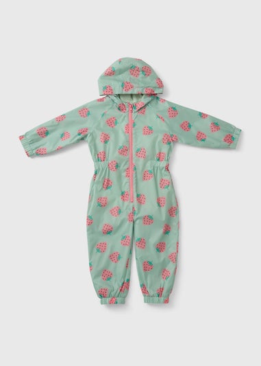 Girls Green Strawberry Puddlesuit (1-7yrs)