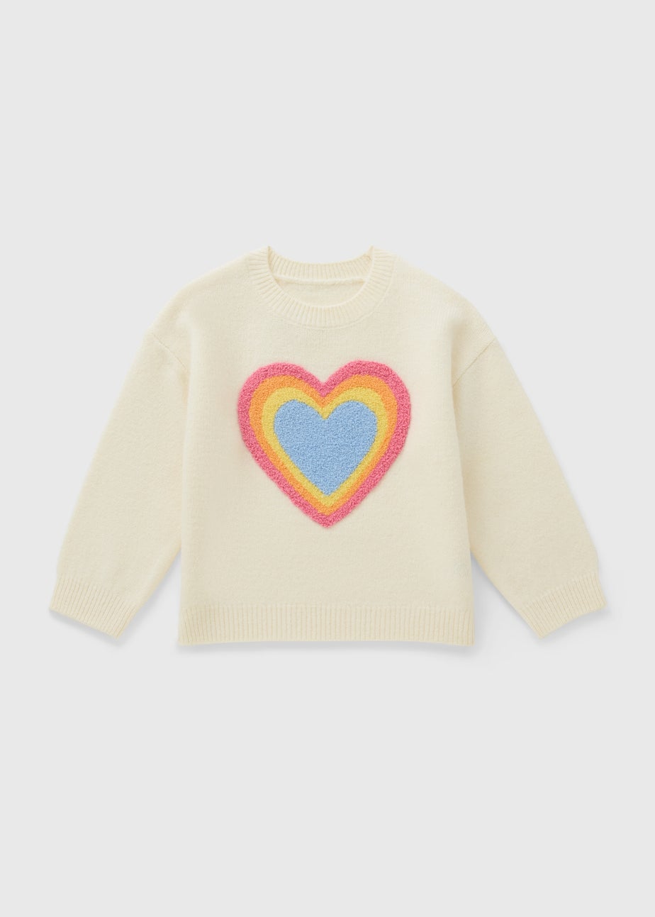 Girls Cream Heart Knitted Jumper (1-7yrs)