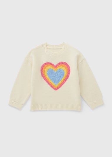 Girls Cream Heart Knitted Jumper (1-7yrs)